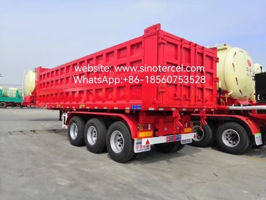 3 Axles Dumping Tipper Semi Trailer 20-50CBM Front Lifting Hydraulic Untuk Batu Pasir Kerikil Efisien Industri Pertambangan Dan Transportasi
