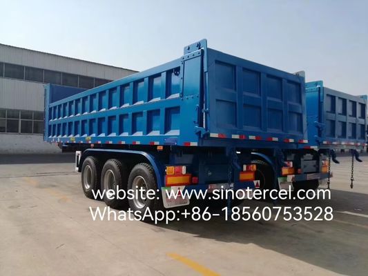 3 Axle Hydraulic Dump Tipper Semi Trailer Menghemat Waktu Kontainer persegi panjang nyaman Kontainer berbentuk U Tersedia
