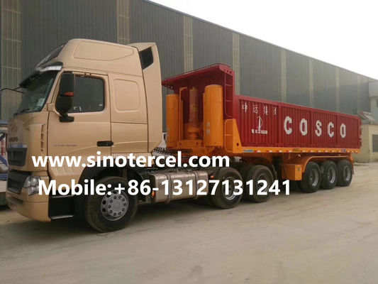 OEM Semi Trailer Tipper Baja ISO SGS Dengan Sistem Hidraulik 30-50 Ton Merah