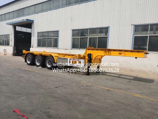 Kontainer tipe kerangka Semi trailer Kuning Kapasitas Beban yang Luar Biasa 3 Poros Kontainer Tarik