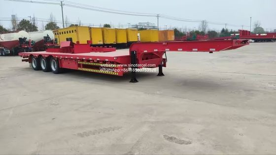 Semi Lowbed Trailer 60t 3 Axle Low Bed Trailer Tarik Kontainer Terapan di Daerah Berbatas Ketinggian Mengemudi dengan lancar