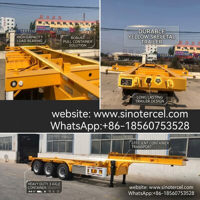3 poros Kontainer Tipe Skeletal Semi Trailer Kuning Kapasitas Beban yang Luar Biasa