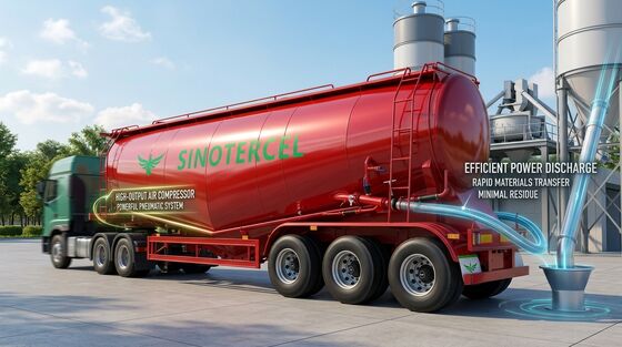 Truk Semi Trailer Semen Curah dengan 3 Gandar dan Kapasitas 45CBM